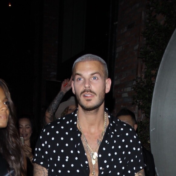 M. Pokora et sa compagne Christina Milian fêtent leurs anniversaires respectifs avec leurs amis au restaurant "Beauty & Essex" à Los Angeles le 26 septembre 2017.