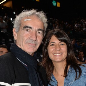 Raymond Domenech et sa compagne Estelle Denis - People lors de la finale du BNP Paribas masters entre Novak Djokovic et Andy Murray à l'Accor Hotels Arena à Paris le 8 novembre 2015. © Veeren / Bestimage