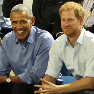 Joe Biden, Jill Biden, Barack Obama et le prince Harry dans les tribunes des Invictus Games à Toronto, le 29 septembre 2017.