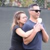 Exclusif  - Jessica Alba enceinte et son mari Cash Warren et leur fille aînée Honor assistent au match de football de leur fille Haven à Westwood le 17 septembre 2017.