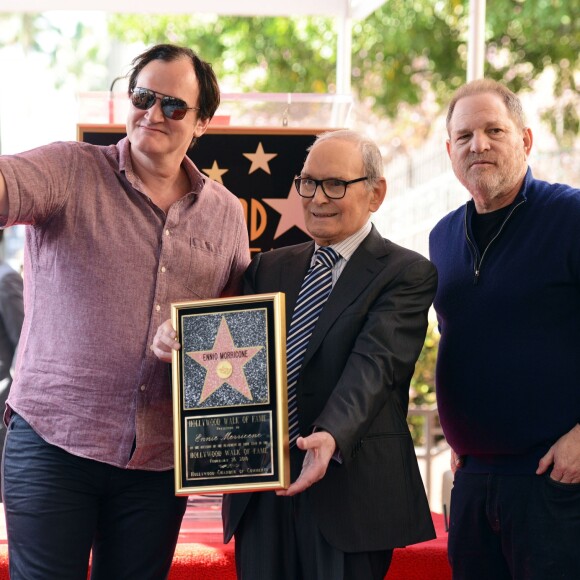 Harvey Weinstein, Quentin Tarantino et Ennio Morricone - Ennio Morricone reçoit son étoile sur le "Walk of Fame" à Hollywood le 26 février 2016.