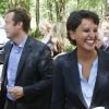 Exclusif - Najat Vallaud-Belkacem assiste à la commémoration de la mort de trois résistants tombés sous les balles allemandes le 6 août 1944, en compagnie de son mari Boris Vallaud et de leurs deux enfants, à Toulouges dans le Gers, durant ses vacances dans les Landes. Le 6 Aout 2016. © Patrick Bernard-Christophe de Prada / Bestimage