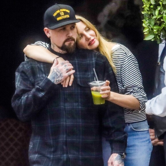 Exclusif - Cameron Diaz et son mari Benji Madden sortent d'un déjeuner en amoureux au Bouchon à Beverly Hills le 5 juin 2017.