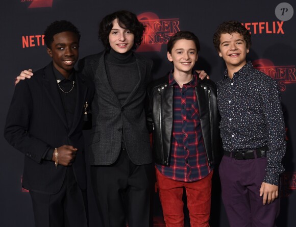 Caleb McLaughlin, Finn Wolfhard, Noah Schnapp, Galen Matarazzo à la première de "Stranger Things 2" au Westwood Theater à Los Angeles, le 26 octobre 2017. © Chris Delmas/Bestimage