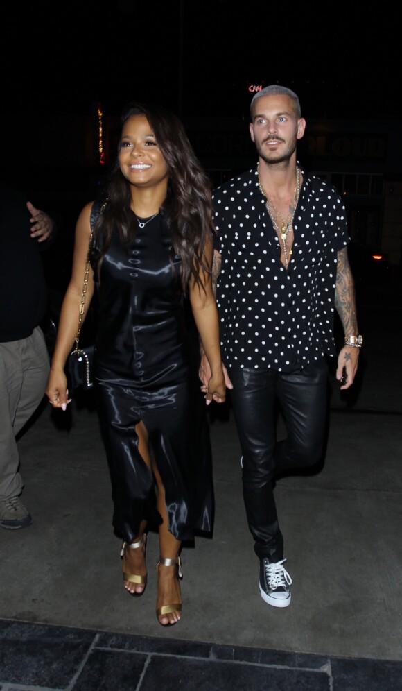 M. Pokora (Matt Pokora) et sa compagne Christina Milian fêtent leurs anniversaires respectifs avec leurs amis au restaurant "Beauty & Essex" à Los Angeles le 26 septembre 2017.