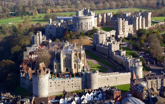 Vue aérienne du château de Windsor et de la chapelle St George, le 30 novembre 2017, où le prince Harry et Meghan Markle célébreront leur mariage en mai 2018.