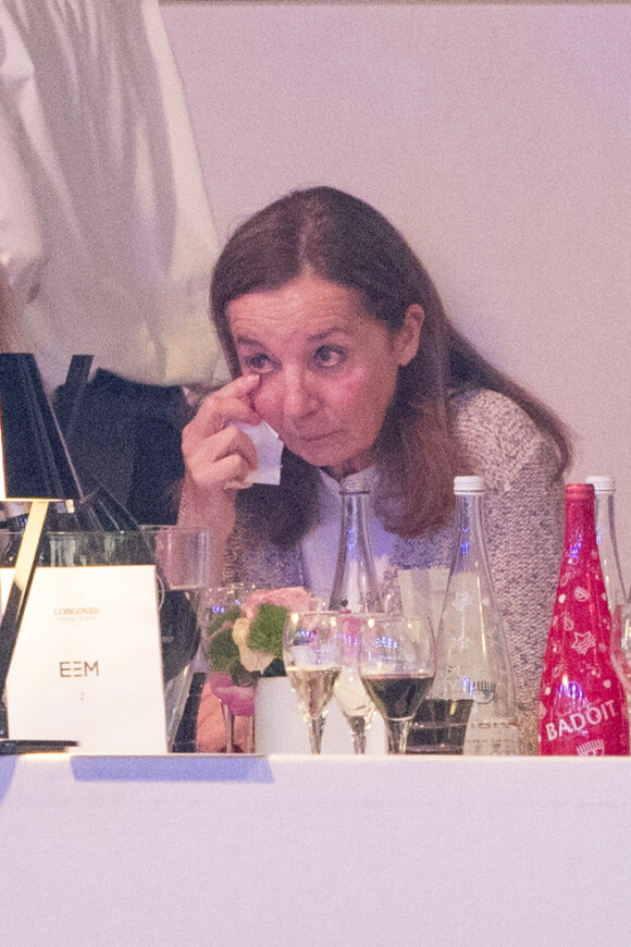 Françoise Vidal, femme de Jean Rochefort très émue après un hommage tenu par Guillaume Canet lors du dernier jour du Longines Masters Paris à Villepinte, le 3 décembre 2017.
