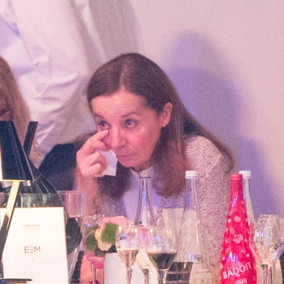 Françoise Vidal, femme de Jean Rochefort très émue après un hommage tenu par Guillaume Canet lors du dernier jour du Longines Masters Paris à Villepinte, le 3 décembre 2017.