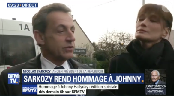 Nicolas Sarkozy et Carla Bruni se sont recueillis devant la dépouille de Johnny Hallyday au funérarium du Mont-Valérien dans les Haut-de-Seine, vendredi 8 décembre 2017.