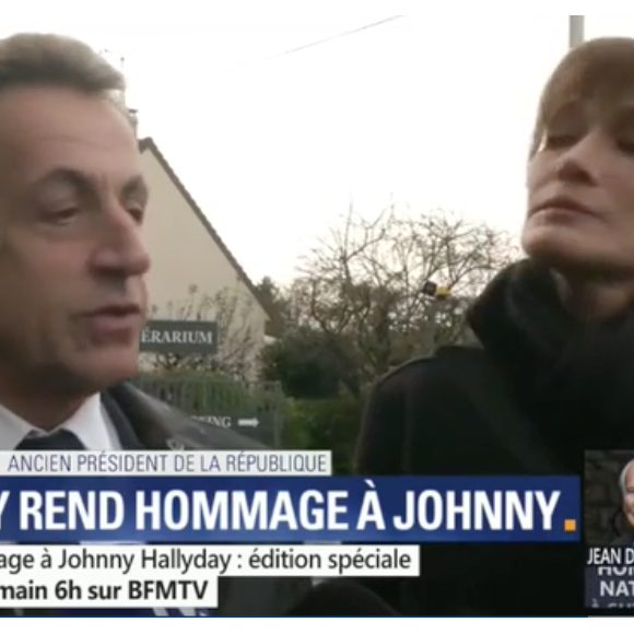 Nicolas Sarkozy et Carla Bruni se sont recueillis devant la dépouille de Johnny Hallyday au funérarium du Mont-Valérien dans les Haut-de-Seine, vendredi 8 décembre 2017.