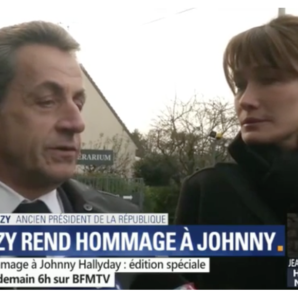 Nicolas Sarkozy et Carla Bruni se sont recueillis devant la dépouille de Johnny Hallyday au funérarium du Mont-Valérien dans les Haut-de-Seine, vendredi 8 décembre 2017.