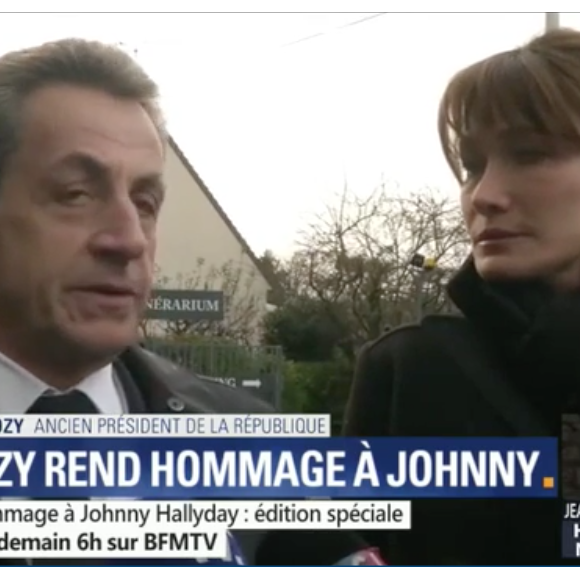 Nicolas Sarkozy et Carla Bruni se sont recueillis devant la dépouille de Johnny Hallyday au funérarium du Mont-Valérien dans les Haut-de-Seine, vendredi 8 décembre 2017.