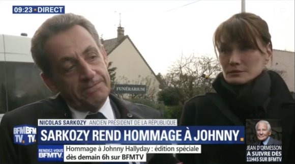 Nicolas Sarkozy et Carla Bruni se sont recueillis devant la dépouille de Johnny Hallyday au funérarium du Mont-Valérien dans les Haut-de-Seine, vendredi 8 décembre 2017.
