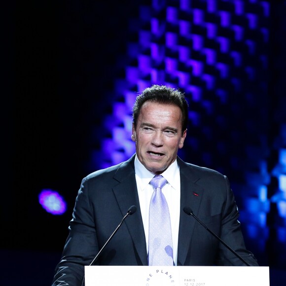 Arnold Schwarzenegger au sommet pour le climat à la Seine Musicale sur l'île Seguin à Paris le 12 décembre 2017 © Stephane Lemouton / Bestimage