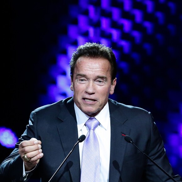 Arnold Schwarzenegger au sommet pour le climat à la Seine Musicale sur l'île Seguin à Paris le 12 décembre 2017 © Stephane Lemouton / Bestimage