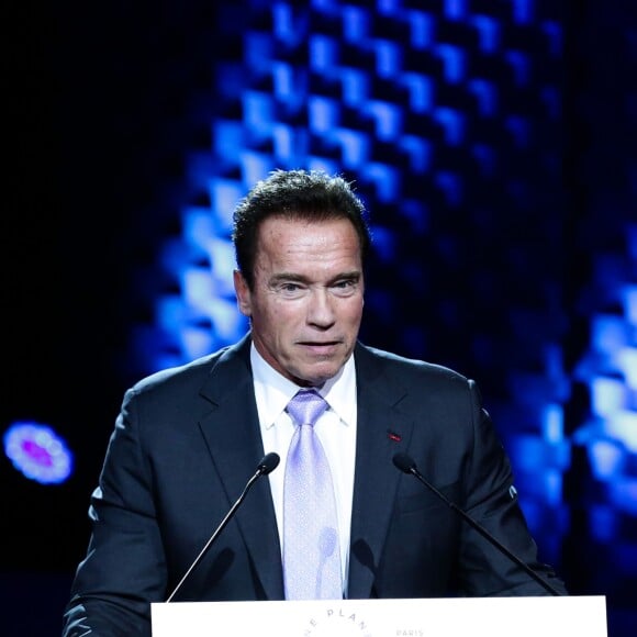 Arnold Schwarzenegger au sommet pour le climat à la Seine Musicale sur l'île Seguin à Paris le 12 décembre 2017 © Stephane Lemouton / Bestimage