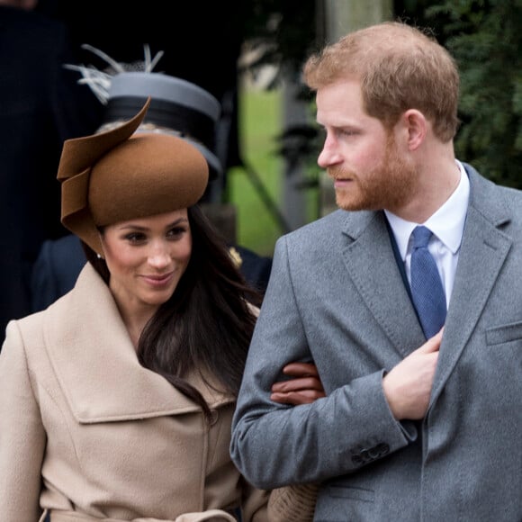 Le prince Harry et Meghan Markle à la messe de Noël à l'église Sainte-Marie-Madeleine à Sandringham, le 25 décembre 2017.