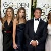 Sylvester Stallone, sa femme Jennifer Flavin et leurs filles Sophia, Sistine et Scarlet - La 73ème cérémonie annuelle des Golden Globe Awards à Beverly Hills, le 10 janvier 2016.
