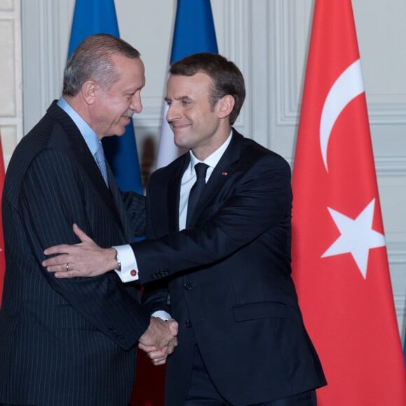 Conférence de presse commune du président Emmanuel Macron et du président Turque Recep Tayyip Erdogan au palais de l'Elysée à Paris le 5 janvier 2018. © Pierre Villard / Pool / Bestimage