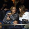 Mathieu Vergne et sa compagne Ophélie Meunier au match de foot PSG - Saint-Etienne au Parc des Princes à Paris le 25 Août 2017.