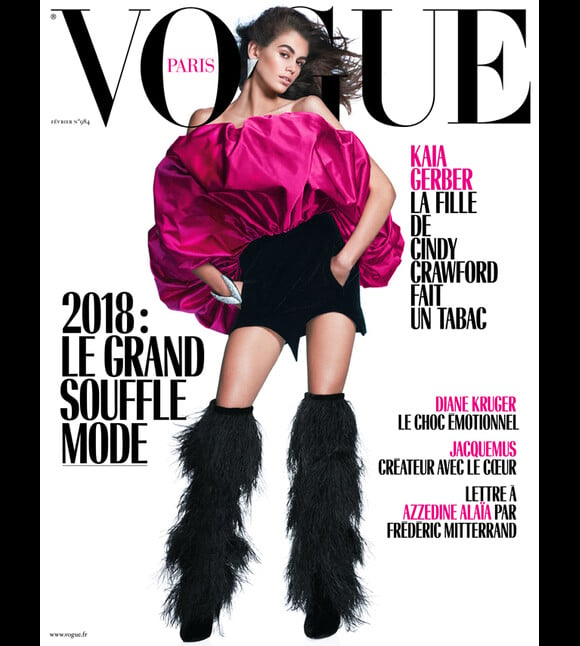 Kaia Gerber en couverture du magazine Vogue Paris. Numéro de février 2018. Photo par David Sims.