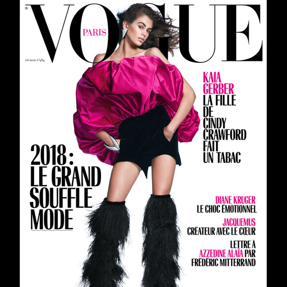 Kaia Gerber en couverture du magazine Vogue Paris. Numéro de février 2018. Photo par David Sims.