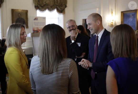 Le prince William, duc de Cambridge, avec le crâne fraîchement rasé, lors de sa conférence de presse à la Chandos House le 18 janvier 2018 pour le programme Step Into Health en marge de sa visite à l'hôpital pour enfants Evelina, à Londres.