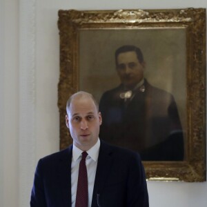 Le prince William, duc de Cambridge, avec le crâne fraîchement rasé, lors de sa conférence de presse à la Chandos House le 18 janvier 2018 pour le programme Step Into Health en marge de sa visite à l'hôpital pour enfants Evelina, à Londres.