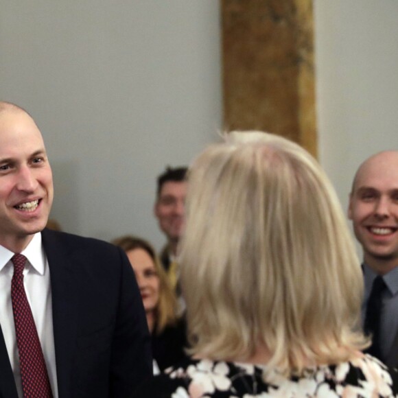 Le prince William, duc de Cambridge, avec le crâne fraîchement rasé, lors de sa conférence de presse à la Chandos House le 18 janvier 2018 pour le programme Step Into Health en marge de sa visite à l'hôpital pour enfants Evelina, à Londres.