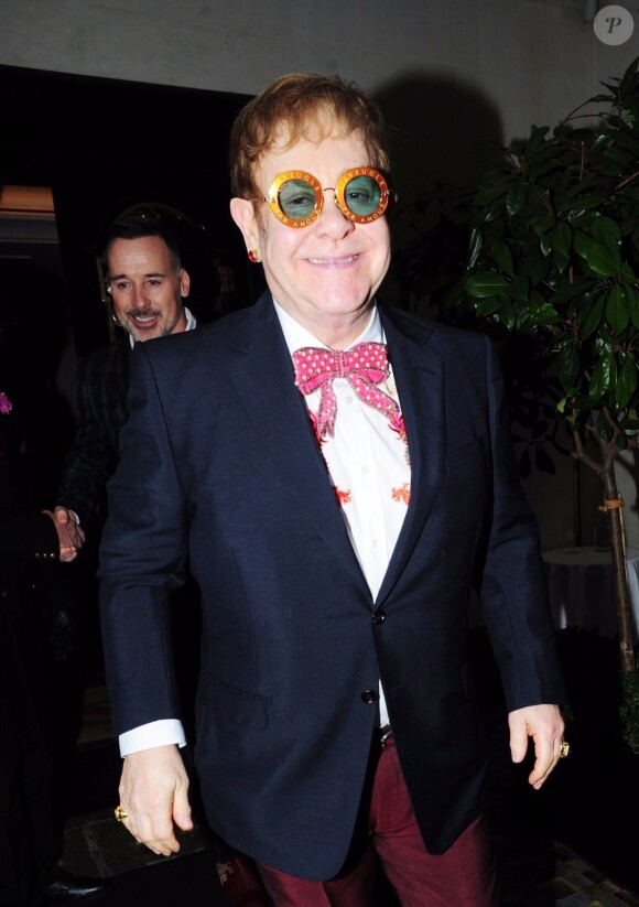 Exclusif - Sir Elton John et son mari David Furnish sont allés déjeuner au restaurant Scotts et sont allés faire du shopping chez Gucci sur Sloane street à Londres, Royaume Uni, le 14 janvier 2018.