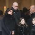 Françoise Bernachon, son fils Philippe Bernachon, les petits-enfants et Jérôme Bocuse - Obsèques de Paul Bocuse en la cathédrale Saint-Jean de Lyon. Le 26 janvier 2018.