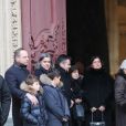 Françoise Bernachon, Raymonde Duvert, Philippe Bernarchon, la famille et les arrières petits-enfants - Obsèques de Paul Bocuse en la cathédrale Saint-Jean de Lyon. Le 26 janvier 2018.
