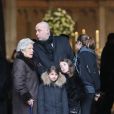 Raymonde Duvert, Philippe Bernarchon et ses filles Carla, Giulia et Paola - Obsèques de Paul Bocuse en la cathédrale Saint-Jean de Lyon. Le 26 janvier 2018.