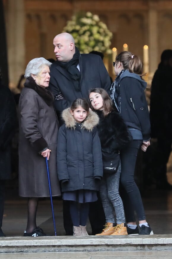 Raymonde Duvert, Philippe Bernarchon et ses filles Carla, Giulia et Paola - Obsèques de Paul Bocuse en la cathédrale Saint-Jean de Lyon. Le 26 janvier 2018.