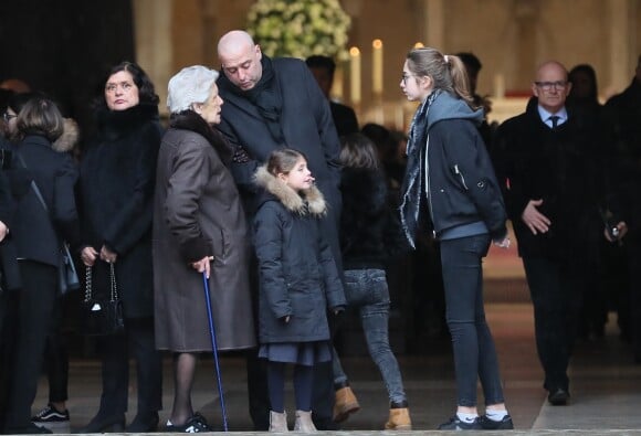 Françoise Bernachon, Raymonde Duvert, Philippe Bernarchon et ses filles Carla, Giulia et Paola - Obsèques de Paul Bocuse en la cathédrale Saint-Jean de Lyon. Le 26 janvier 2018.