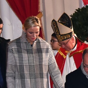 Le prince Albert II de Monaco, la princesse Charlene et leur enfant le prince héritier Jacques et la princesse Gabriella - La famille princière de Monaco lors des traditionnelles célébrations de la Sainte Dévote, sainte patronne de Monaco et de la famille princière, à Monaco. Le 26 janvier 2018 © Bruno Bebert / Bestimage