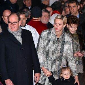 Le prince Albert II de Monaco, la princesse Charlene et leur enfant le prince héritier Jacques et la princesse Gabriella - La famille princière de Monaco lors des traditionnelles célébrations de la Sainte Dévote, sainte patronne de Monaco et de la famille princière, à Monaco. Le 26 janvier 2018 © Bruno Bebert / Bestimage