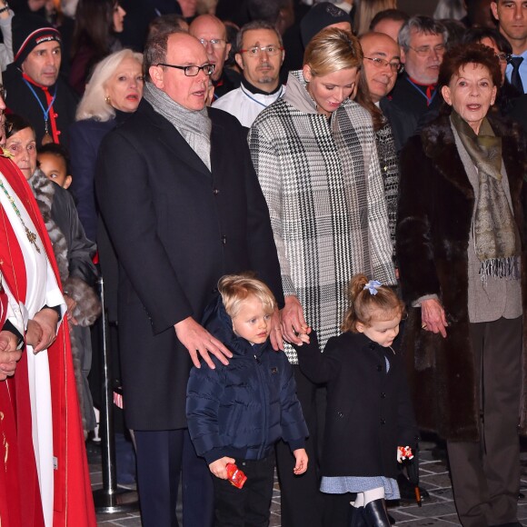 Le prince Albert II de Monaco, la princesse Charlene et leur enfant le prince héritier Jacques et la princesse Gabriella - La famille princière de Monaco lors des traditionnelles célébrations de la Sainte Dévote, sainte patronne de Monaco et de la famille princière, à Monaco. Le 26 janvier 2018 © Bruno Bebert / Bestimage