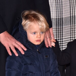 Le prince Albert II de Monaco, la princesse Charlene et leur enfant le prince héritier Jacques et la princesse Gabriella - La famille princière de Monaco lors des traditionnelles célébrations de la Sainte Dévote, sainte patronne de Monaco et de la famille princière, à Monaco. Le 26 janvier 2018 © Bruno Bebert / Bestimage