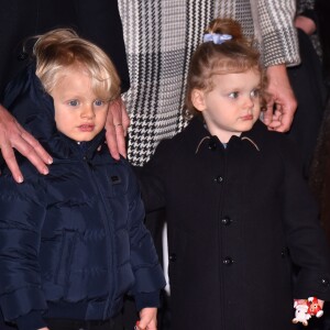 Le prince Albert II de Monaco, la princesse Charlene et leur enfant le prince héritier Jacques et la princesse Gabriella - La famille princière de Monaco lors des traditionnelles célébrations de la Sainte Dévote, sainte patronne de Monaco et de la famille princière, à Monaco. Le 26 janvier 2018 © Bruno Bebert / Bestimage