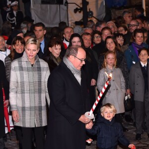 Le prince Albert II de Monaco, la princesse Charlene et leur enfant le prince héritier Jacques et la princesse Gabriella - La famille princière de Monaco lors des traditionnelles célébrations de la Sainte Dévote, sainte patronne de Monaco et de la famille princière, à Monaco. Le 26 janvier 2018 © Bruno Bebert / Bestimage