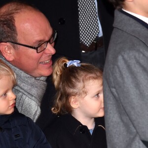 Le prince Albert II de Monaco, la princesse Charlene et leur enfant le prince héritier Jacques et la princesse Gabriella - La famille princière de Monaco lors des traditionnelles célébrations de la Sainte Dévote, sainte patronne de Monaco et de la famille princière, à Monaco. Le 26 janvier 2018 © Bruno Bebert / Bestimage