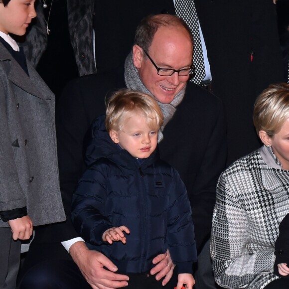 Le prince Albert II de Monaco, la princesse Charlene et leur enfant le prince héritier Jacques et la princesse Gabriella - La famille princière de Monaco lors des traditionnelles célébrations de la Sainte Dévote, sainte patronne de Monaco et de la famille princière, à Monaco. Le 26 janvier 2018 © Bruno Bebert / Bestimage