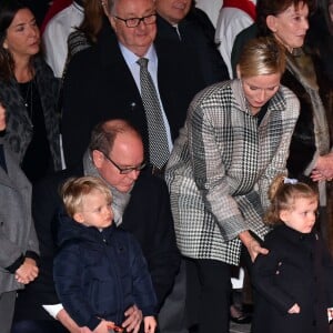 Le prince Albert II de Monaco, la princesse Charlene et leur enfant le prince héritier Jacques et la princesse Gabriella - La famille princière de Monaco lors des traditionnelles célébrations de la Sainte Dévote, sainte patronne de Monaco et de la famille princière, à Monaco. Le 26 janvier 2018 © Bruno Bebert / Bestimage