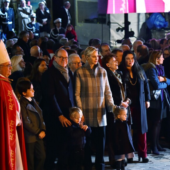 Le prince Albert II de Monaco, la princesse Charlene et leur enfant le prince héritier Jacques et la princesse Gabriella - La famille princière de Monaco lors des traditionnelles célébrations de la Sainte Dévote, sainte patronne de Monaco et de la famille princière, à Monaco. Le 26 janvier 2018 © Bruno Bebert / Bestimage