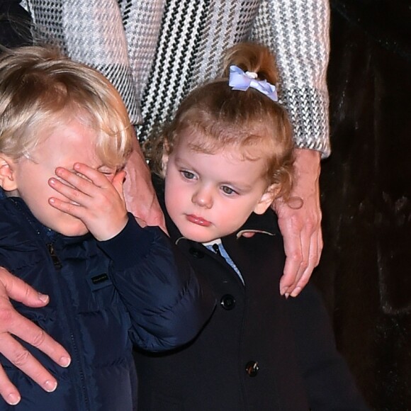 Le prince Albert II de Monaco, la princesse Charlene et leur enfant le prince héritier Jacques et la princesse Gabriella - La famille princière de Monaco lors des traditionnelles célébrations de la Sainte Dévote, sainte patronne de Monaco et de la famille princière, à Monaco. Le 26 janvier 2018 © Bruno Bebert / Bestimage