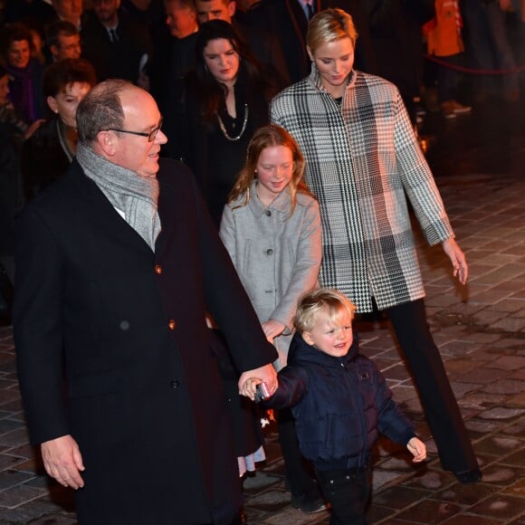 Le prince Albert II de Monaco, la princesse Charlene et leur enfant le prince héritier Jacques et la princesse Gabriella - La famille princière de Monaco lors des traditionnelles célébrations de la Sainte Dévote, sainte patronne de Monaco et de la famille princière, à Monaco. Le 26 janvier 2018 © Bruno Bebert / Bestimage