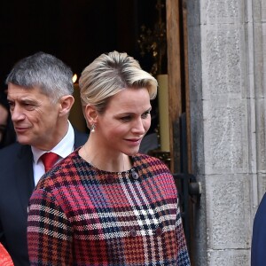 La princesse Charlene et le prince Albert II de Monaco à la sortie de la messe à l'occasion de la célébration de Sainte Dévote à Monaco. Le 27 janvier 2018 © Bruno Bebert / Bestimage