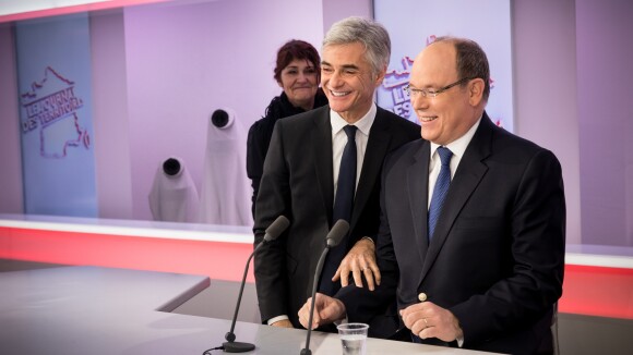 Exclusif - Le prince Albert II de Monaco était le 31 janvier 2018 l'invité en direct de l'émission "Le Journal des Territoires" présentée par Cyril Viguier sur la chaîne Public Sénat, au Sénat, à Paris. © Cyril Moreau/Bestimage