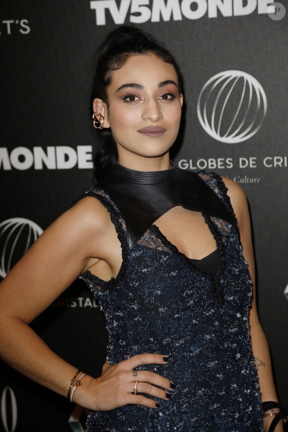 Camélia Jordana - Photocall - 12ème cérémonie des Globes de Cristal au Lido à Paris, le 12 février 2018. © Rachid Bellak / Pool / Bestimage